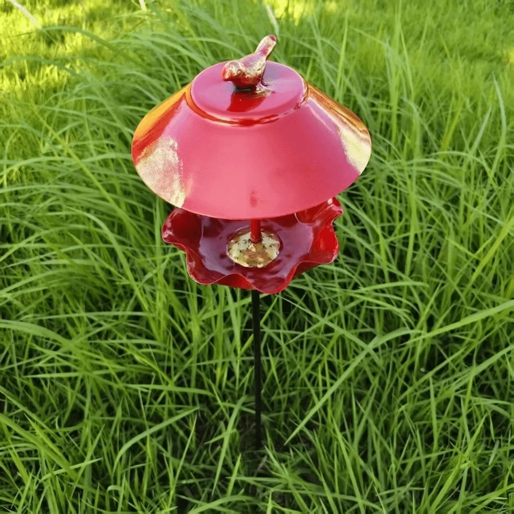 Wavy Curved Petal Bird Feeding Station Rust-resistant Large Capacity Bird Water Drinker Waterproof Detachable Bird Bath Stake