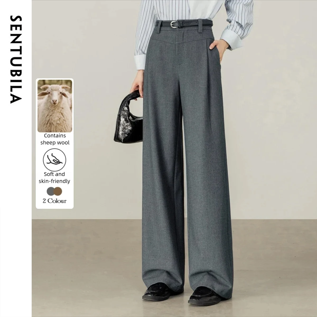 

SENTUBILA Wide Leg Pants Elegant Office Lady Workwear 2025 New Solid Color High Waist Loose Female Trousers 153KD0077