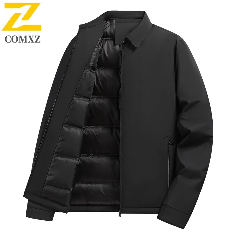 COMXZ Men Cotton Padded Jacket Brand Luxury Business Stand Collar Office Travel Lightweight Puffer Jacket Windproof Outdoor Coat