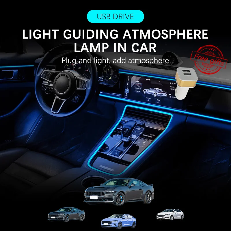 Car Interior Decorative Lamps Strips Cold Light Decorative Console Atmosphere Lamp For Ford Mondeo Focus Mustang