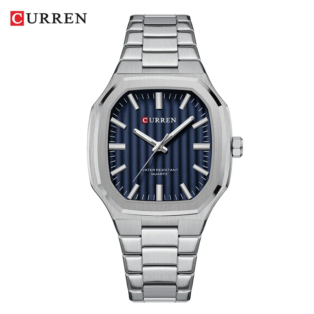 CURREN 8458 Men\'s Quartz Watch Fashion Business Simple Silvery Gold Stainless Steel Strap Wristwatch for Male