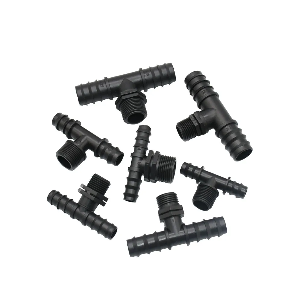 16/20/25mm Garden PE Hose Water Splitter 2-way Connector 1/2 3/4 inch Male Thread  Plastic Pipe Tube Barb Fitting 2pcs