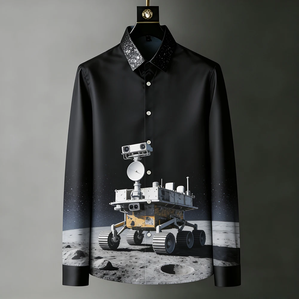 

Men's New Space Exploration Universe Pattern 3D Printed Shirt Hawaiian Vacation Casual Long-sleeved Lapel Shirt Men's Outdoor