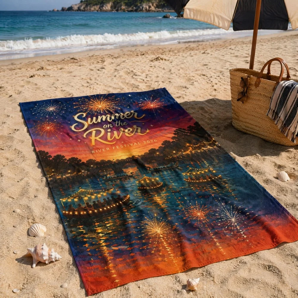 2026 River Festival Souvenir Beach Towel Summer,Print Super Absorbent Sand Resistant Microfiber Travel Towel for Holiday Gift