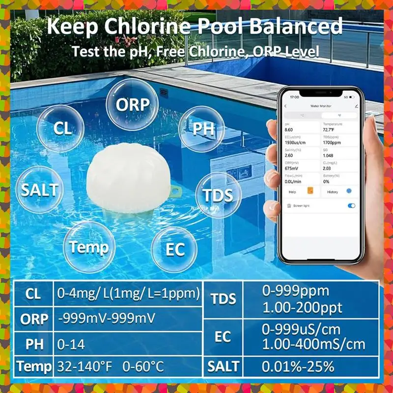 ¡Promoción! Probador digital y monitor de agua inteligente: medidor de cloro, salinidad, PH, EC, temperatura y TDS - Acuario y spas digitales calientes