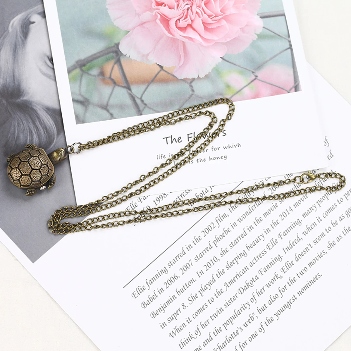 

Retro Pocket Watch Vintage Design Quartz Movement Long Chain Elegant Gift Father Necklace Bronze Turtle Jewelry