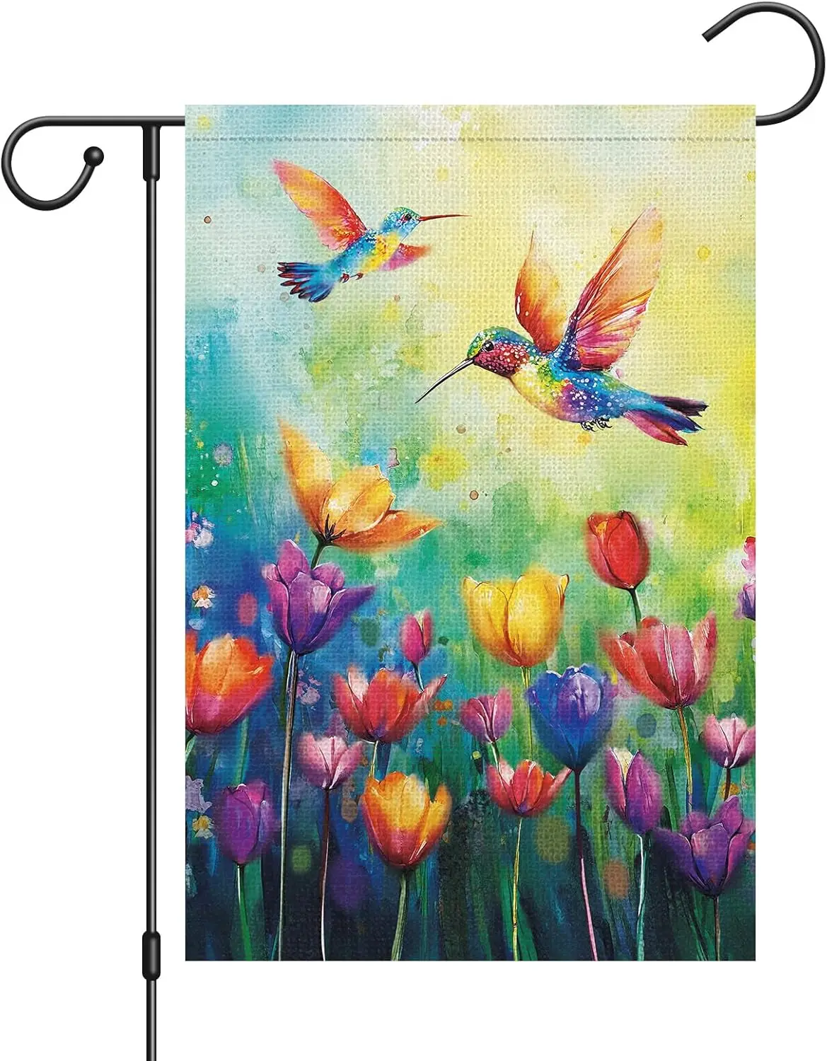 Spring Summer Garden Flag 12x18 Inch Double Sided Outside, Tulips Floral Hummingbird Spring Welcome Yard Outdoor Flag TTW LL GGO