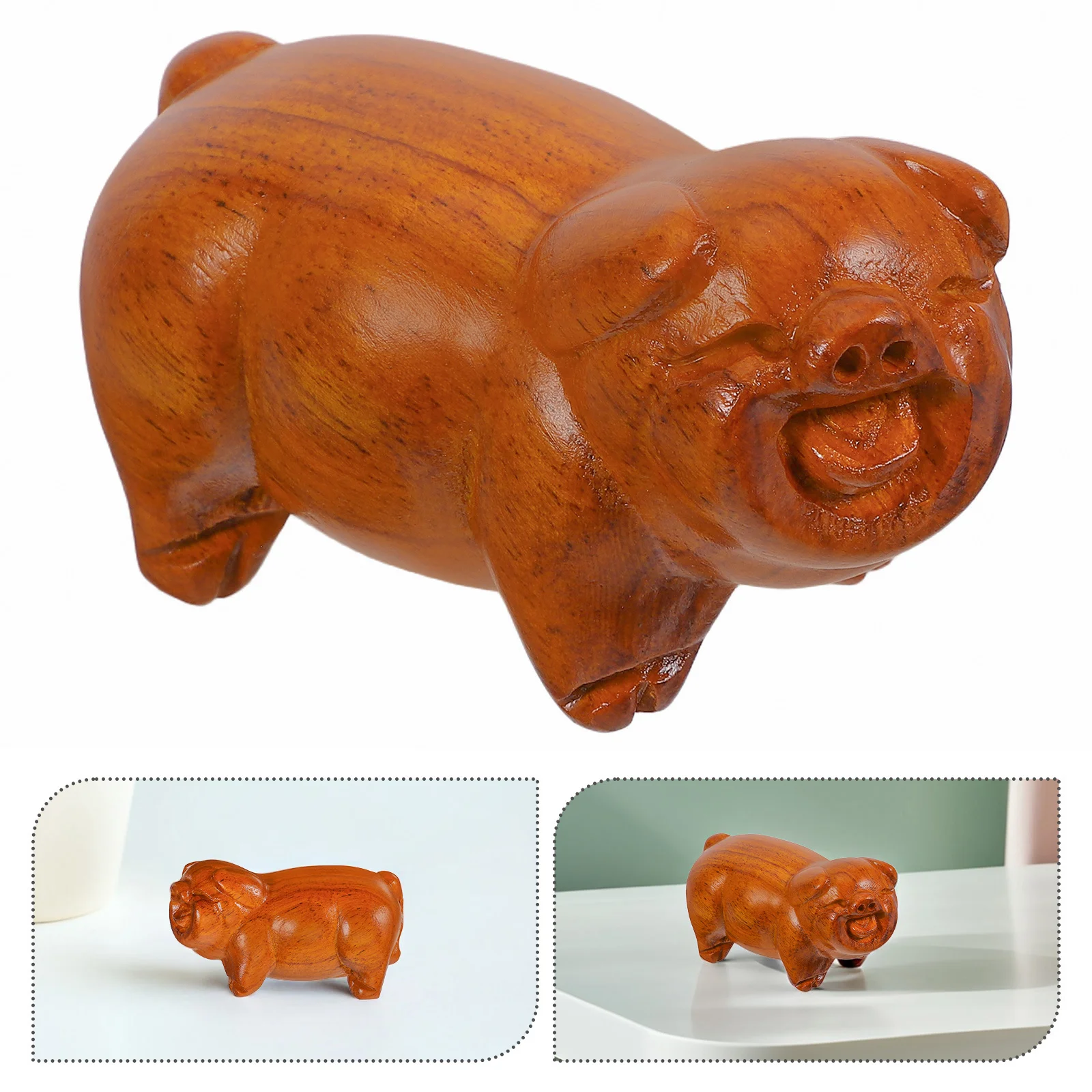 

Wood Lucky Solid Wood Mini Pig Decor For Bookshelf Study Home Farmhouse Rustic Wooden Craft Pig Statue