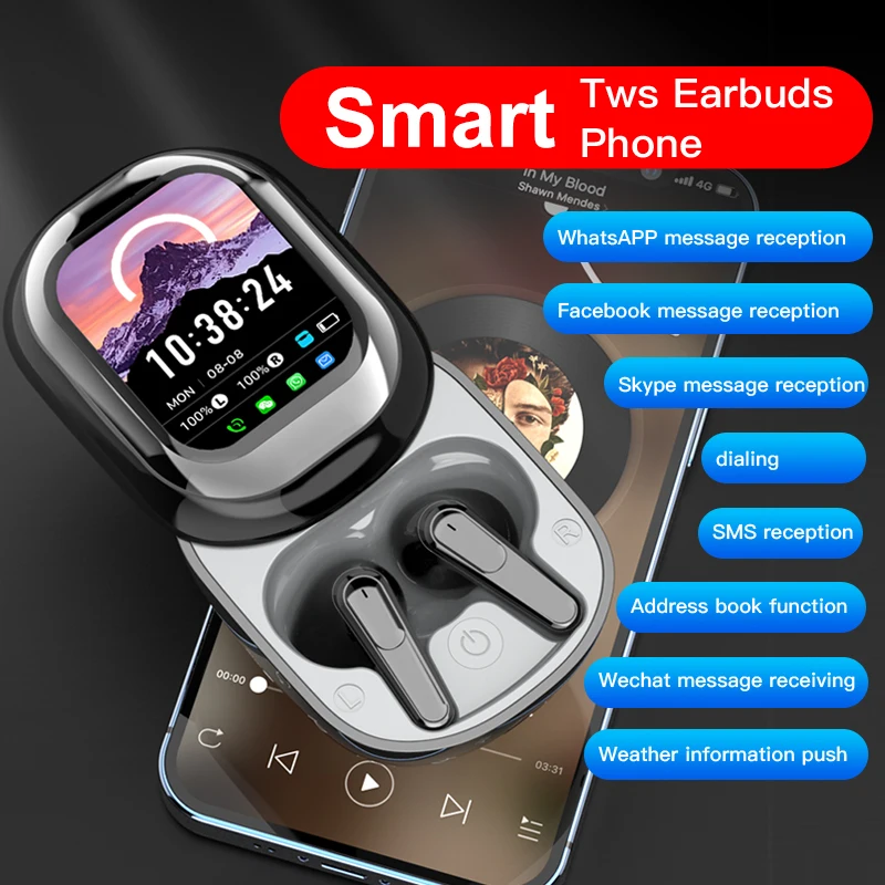 NEW 2026 Smart Headphones LED Full-color Slide Touch Screen Support APP Information Receiving Wireless TWS translator earbuds