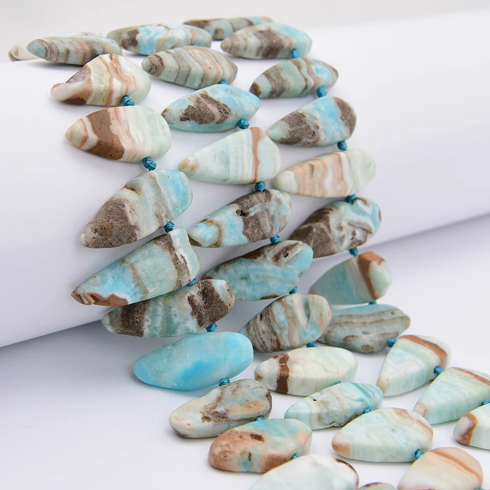 APDGG Big Size Natural Blue Hemimorphite Ore Mineral Top Drilled Triangle Shape Loose Pendant Beads 15'' Jewelry Making DIY