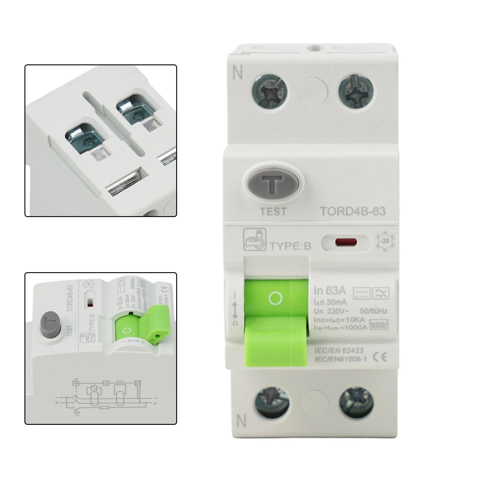 Advanced Type B Circuit Breaker RCD DC Electric 2P 63A 30mA Leakage and Ground Fault Detection High Current Rating