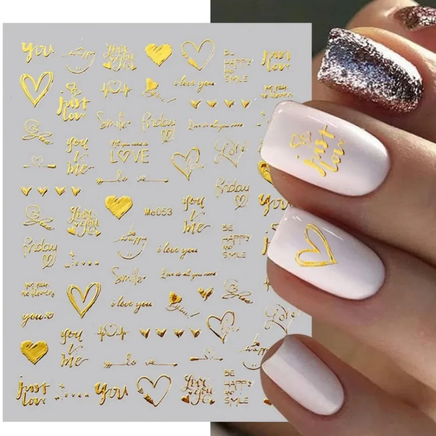 3D Laser Herz Brief Nail Art Aufkleber Zubehör wasserdicht 10*8cm Kunst Aufkleber Nagel liefert nicht leicht zu fallen Aufkleber