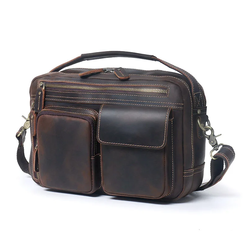 Vintage Genuine Leather Men's Handbag Single Shoulder Bag Multi-Functional Crossbody Business Commuting Casual Bag