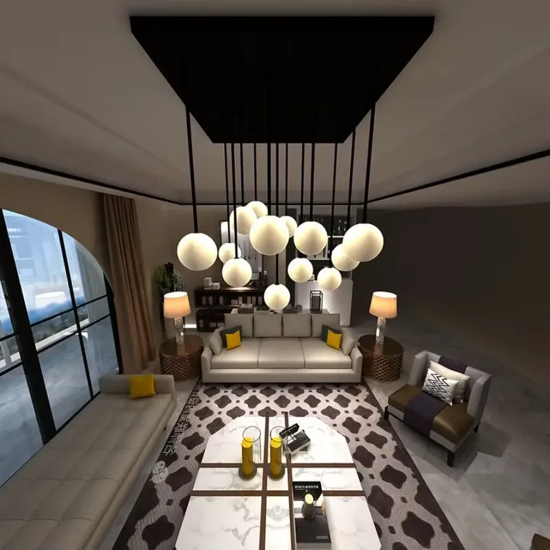 Modern Hanging Lamp Led Glass Iron Villa Lighting White Glass Ball Pendant Light Nordic Decor Home Simple Ball Shape