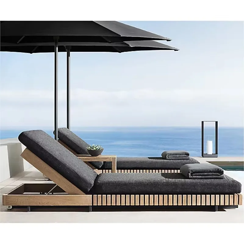 

Modern outdoor leisure, single-seater wooden teak pool loungers, solid modular patio furniture for apartments and villas