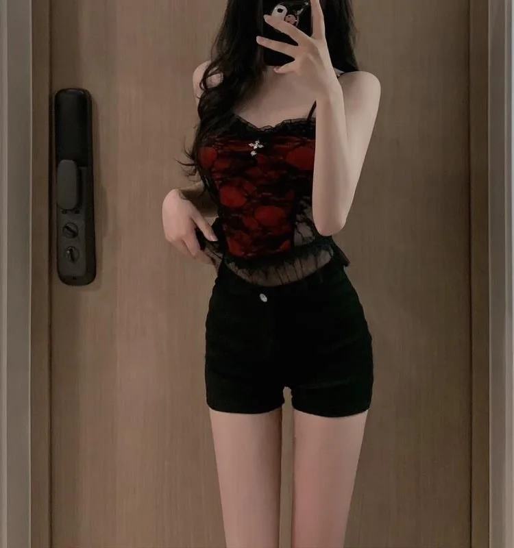 Conjunto de Disfraz de Actuación Estilo Gogo con Ribete de Encaje Oscuro, Temática de loween, Tela de Poliéster, Moderno p...