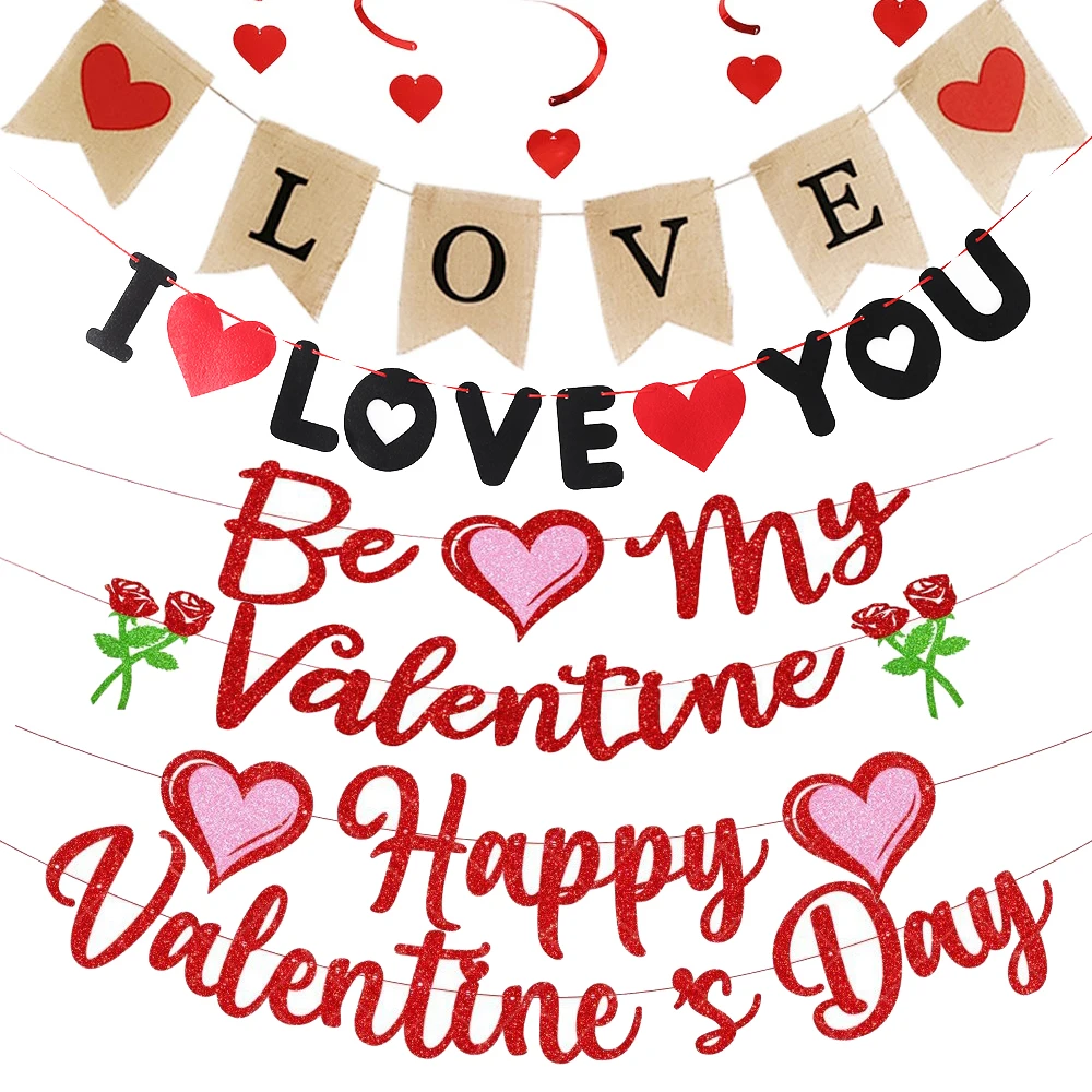 

Happy Valentine’s Day "I love you" Pull the Flag Love Spiral Pendant 2024 Wedding Home Decoration Birthday Party Supplies