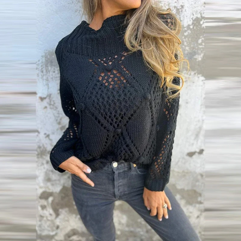 Vrouwen Causale Lange Mouw Effen Losse Trui Gebreide Winter Elegante Commuter Jumpers Herfst Mode O-hals Holle Trui Tops