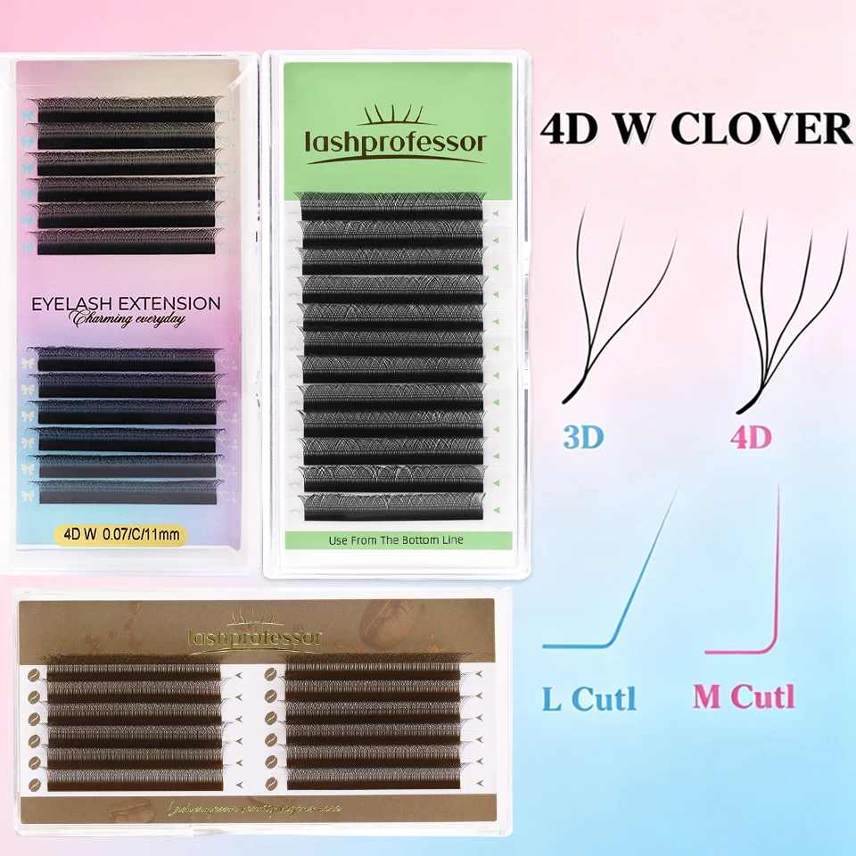 Lashprofessor W Shaped Eyelash Extension 4D Clover Lashes Bloom Automatic Flowering Premade Fans Natural Soft Individual Lash
