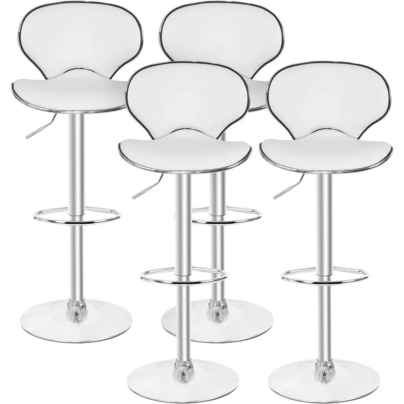 

Faux Leather Adjustable Swivel Dining Counter Bar Stools Chrome Curved Seat Chair Set of 4