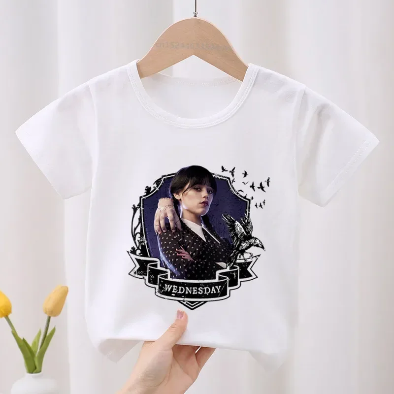 Hot Serials Wednesday Addams Kid Cotton T-shirt Fashion Children\'s Clothes Summer Baby Girls Clothing Boys Short Sleeve T Shirts