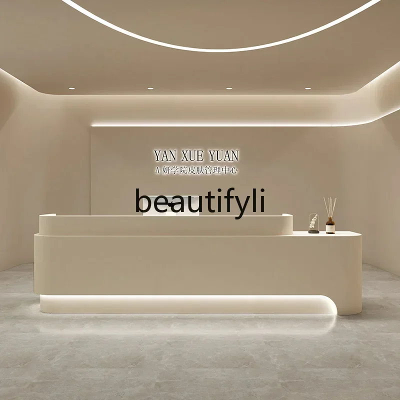 54Simple beauty salon checkout page Company clothing store front desk, curved training institution reception deskSSS