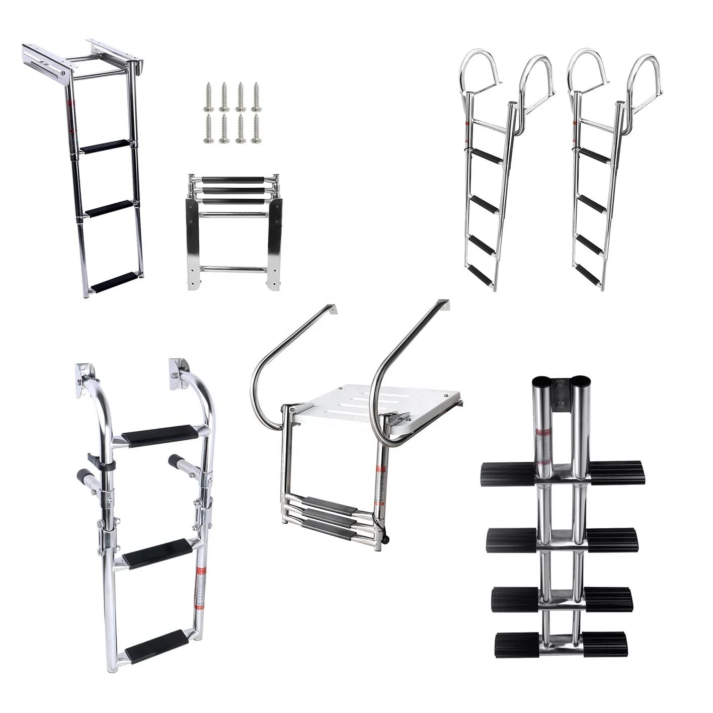 Marine Hardware 316 Stainless Steel Telescoping Handrail Yacht Ladder 4 Step Marine Boat Ladders