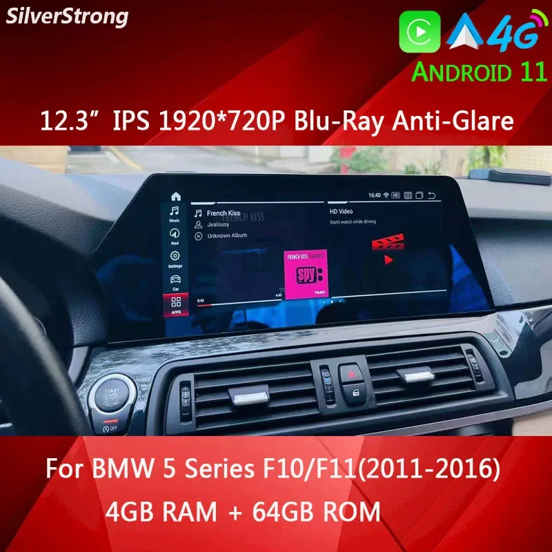 IPS 12.3inch Car dvd radio F10 F11 Android13 520 525 530 CarPlay 4G Multimedia For BMW 5 Series 2010-2016 CIC NBT Blu-Ray DSP