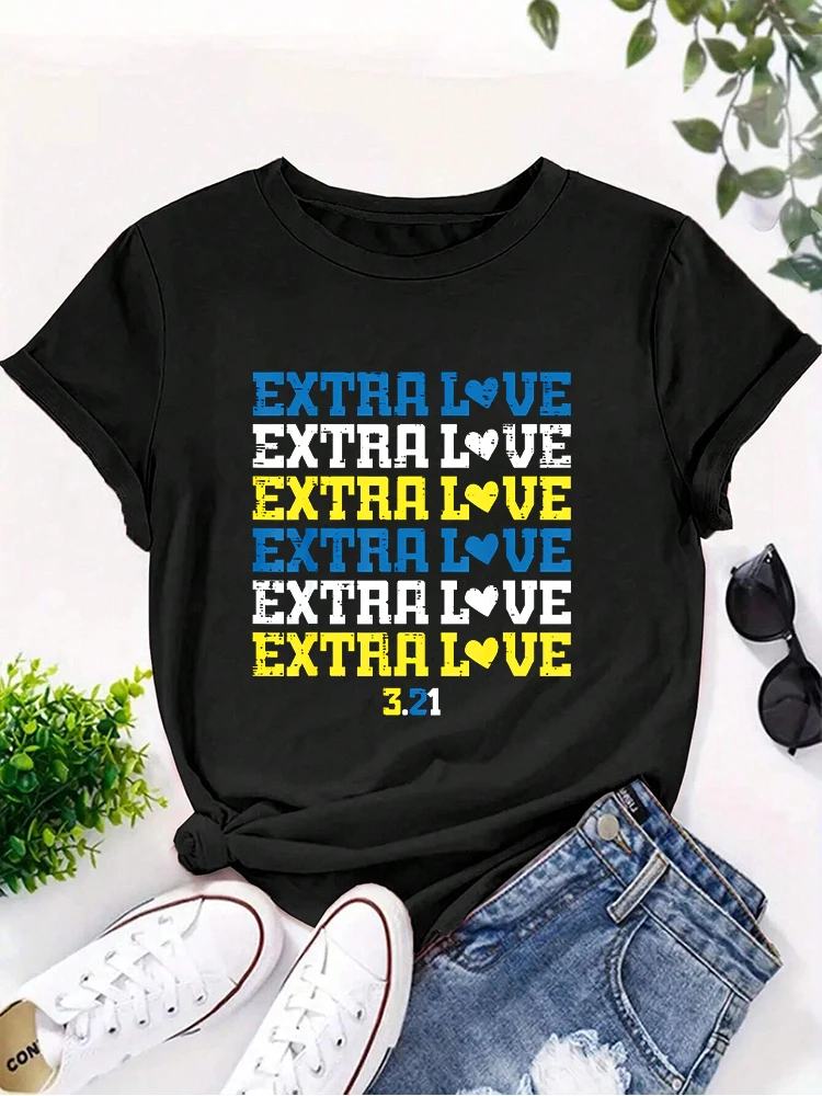 Extra Love Down Syndrome Awareness Unisex Tee Tshirt Teen Clothes  Blusa Feminina Round neck printing womens t shirts