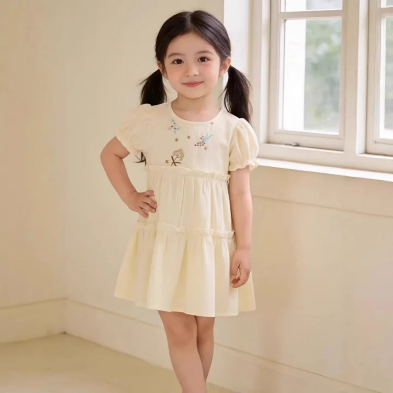 

Little girl's embroidered princess dress2026New Summer Fashionable Short-Sleeve Cotton Dress for Baby Girls
