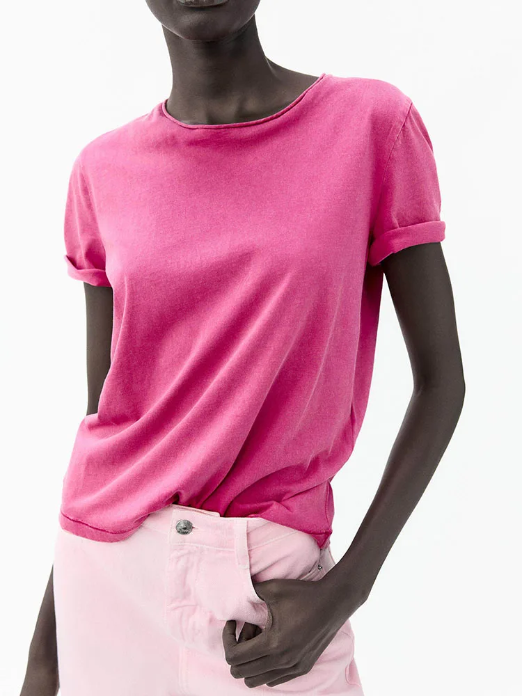 High-End round Neck Short Sleeve T-Shirt 2026 Summer New Arrival Multi-Color Casual Straight Cut Women's Top 4174184