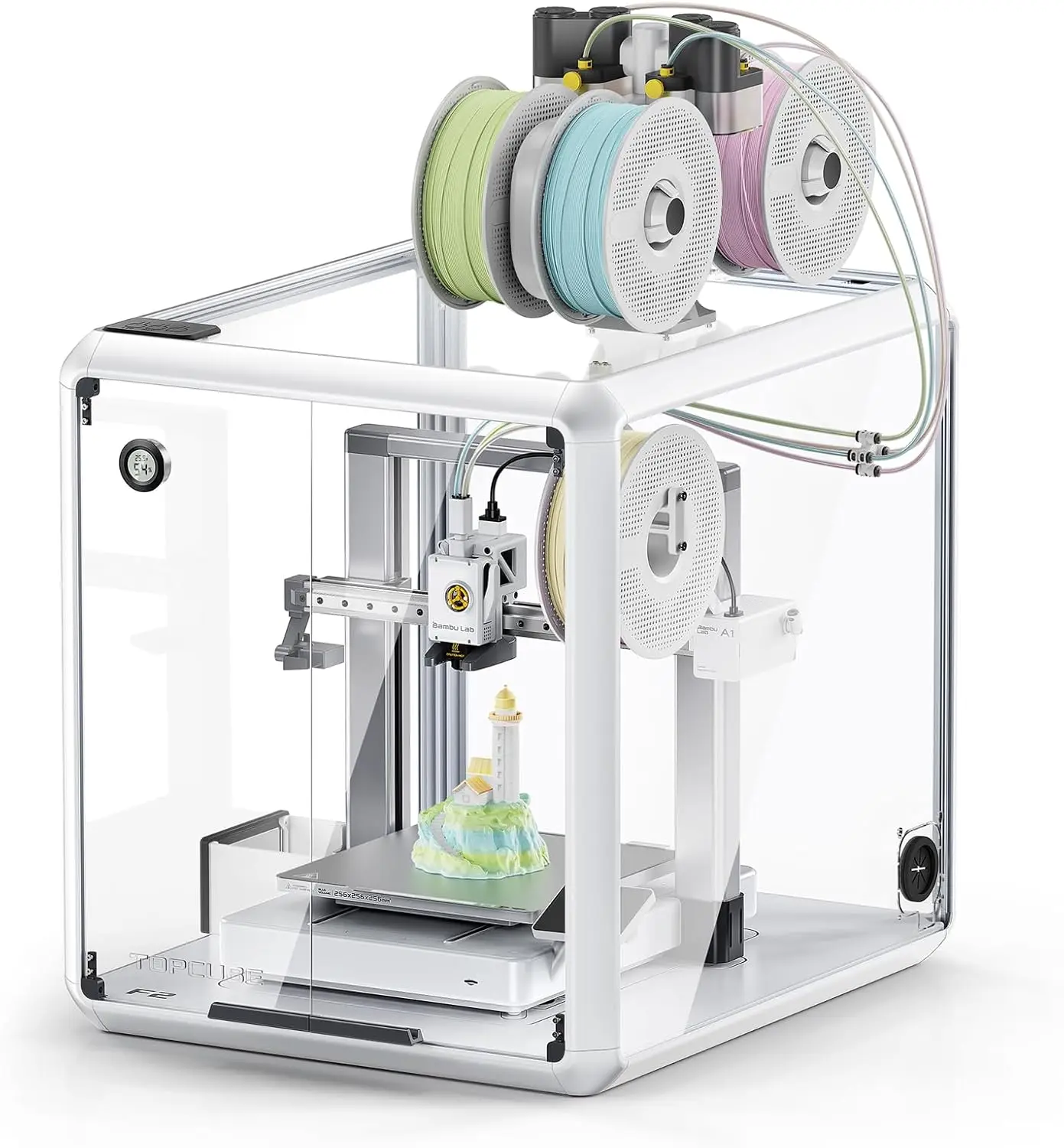 

3D Printer Enclosure for Bambu Lab A1/A1 Combo, 360° Transparent Acrylic Cover with LED Light, Odor Isolation & Cooling