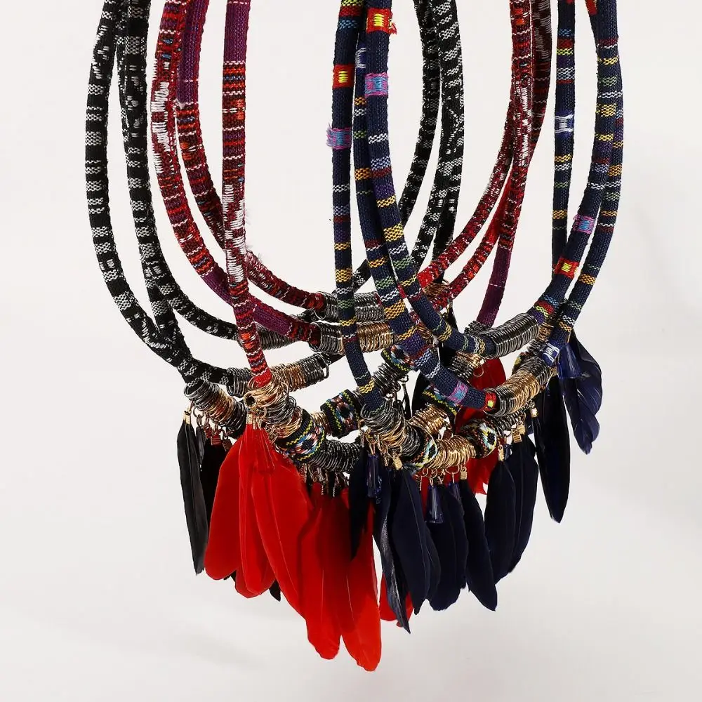 

Vintage Bohemian Necklace Fashion Multilayer Feather Tassel Necklace Feather Earrings Alloy Material Necklace Earrings Set