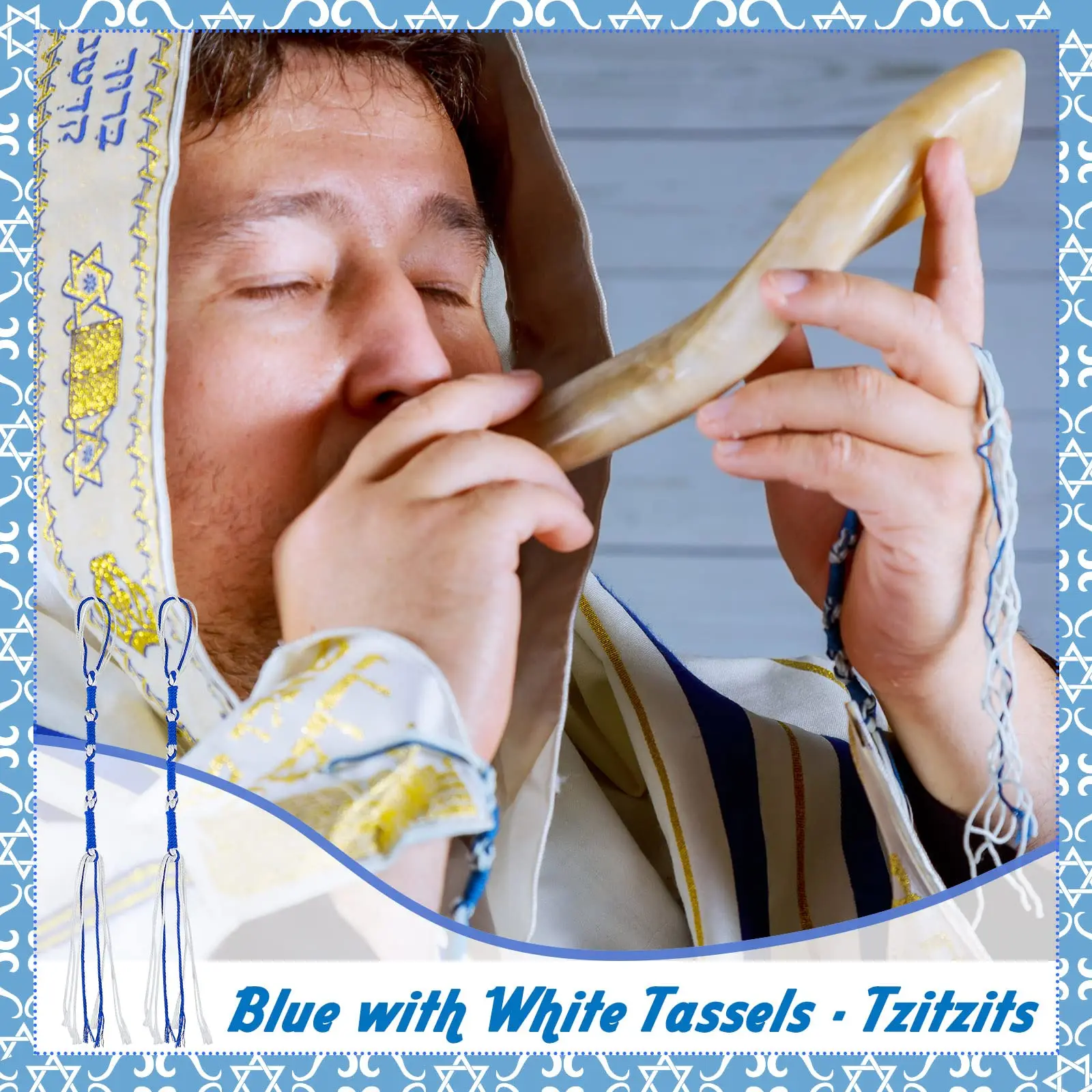 8/16 Pcs Blue White Hebrew Tzitzit Tassels Fringe with Metal Quick Clips Jewish Messianic Jeans Belt Loop Fasteners Decoration view 6