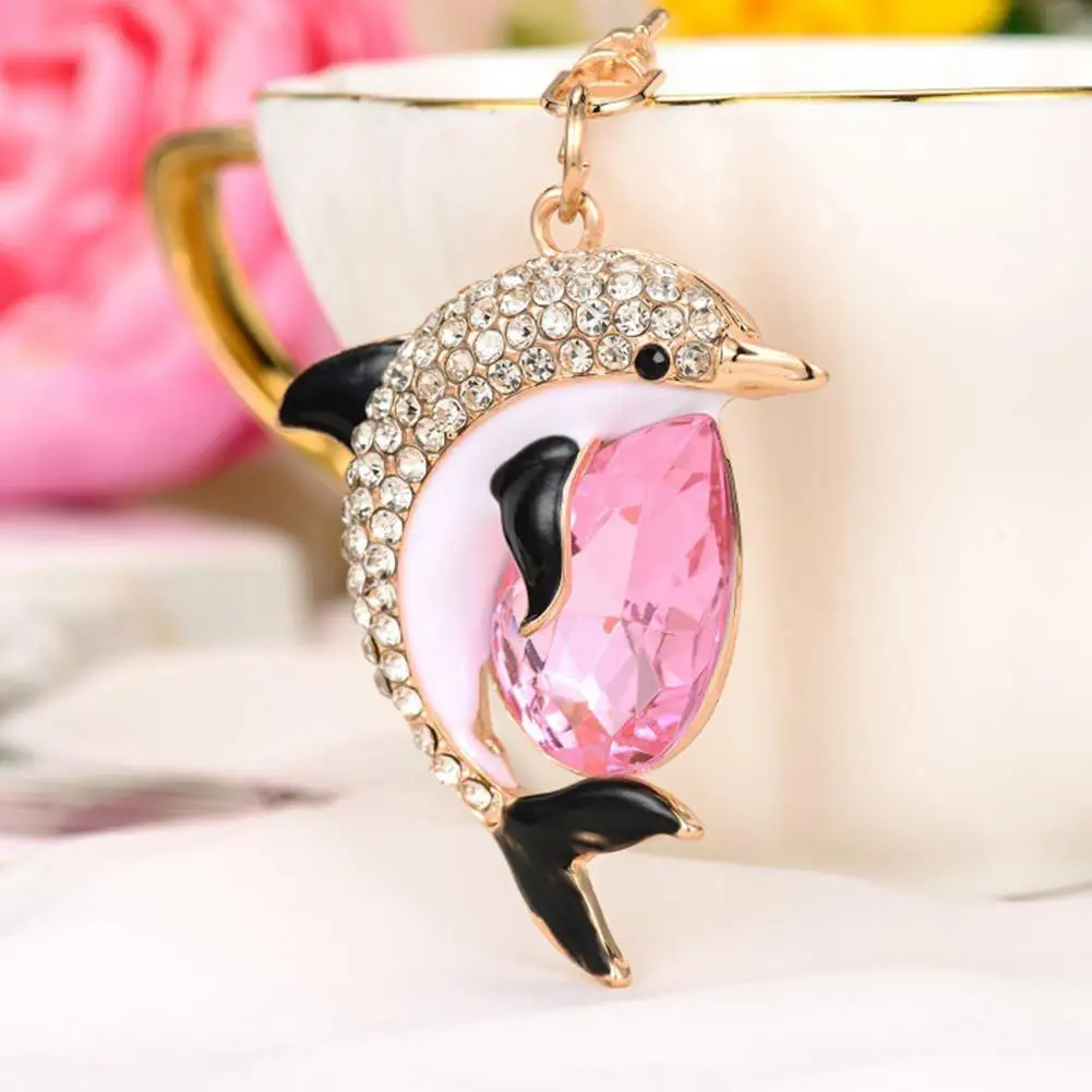 Girl Keychain Gift Rhinestone Dolphin Keychain Pendant with Lobster Clasp Sparkling Key Ring Accessory for Bags Car Everyday Use