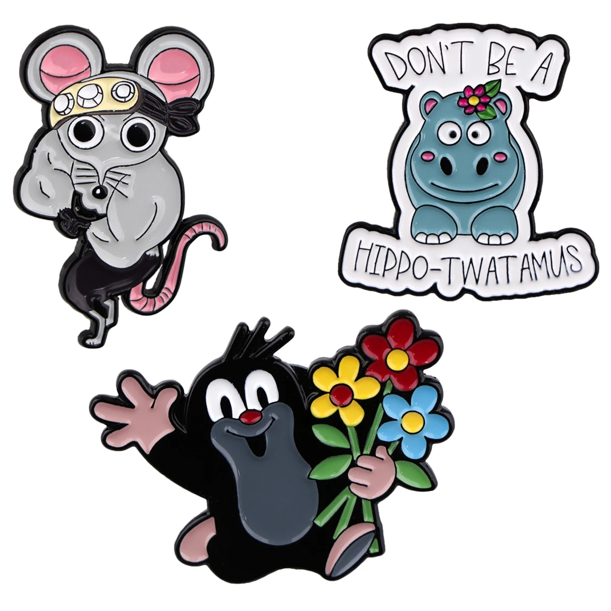 

Don't BE A Hippo Cartoon Animals Badges on Backpack Cute Mouse Enamel Pins Lapel Pins For Backpack Clothing Accessories Gift