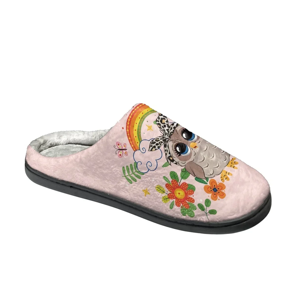 Cartoon Owl Pattern Cotton Slippers for Ladies Warm Home Bedroom Non-slip Slippers Cozy Casual Women Floor Shoes Print On Demand