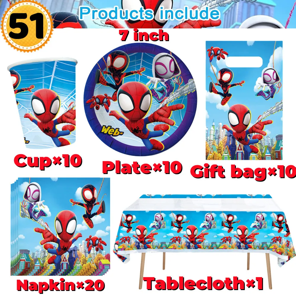 Spidey And His Amazing Friends Disposable Tableware Set Birthday Decoration Kids Baby Shower Superhero Spiderman Party Supplies