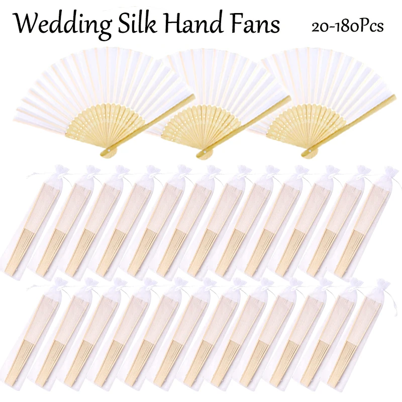 

20-180Pcs Silk Folding Fans Wedding Fans Wedding Gifts for Guests Party Favors Bridal Shower Dancing Church Home Decoration