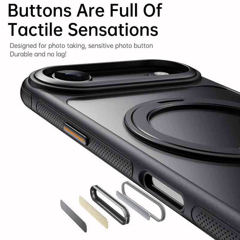AI Button Case for iPhone 17/Pro/Pro Max and iPhone 16/Pro/Pro Max, Programmable Magnetic Cover with 360° Rotating Stand