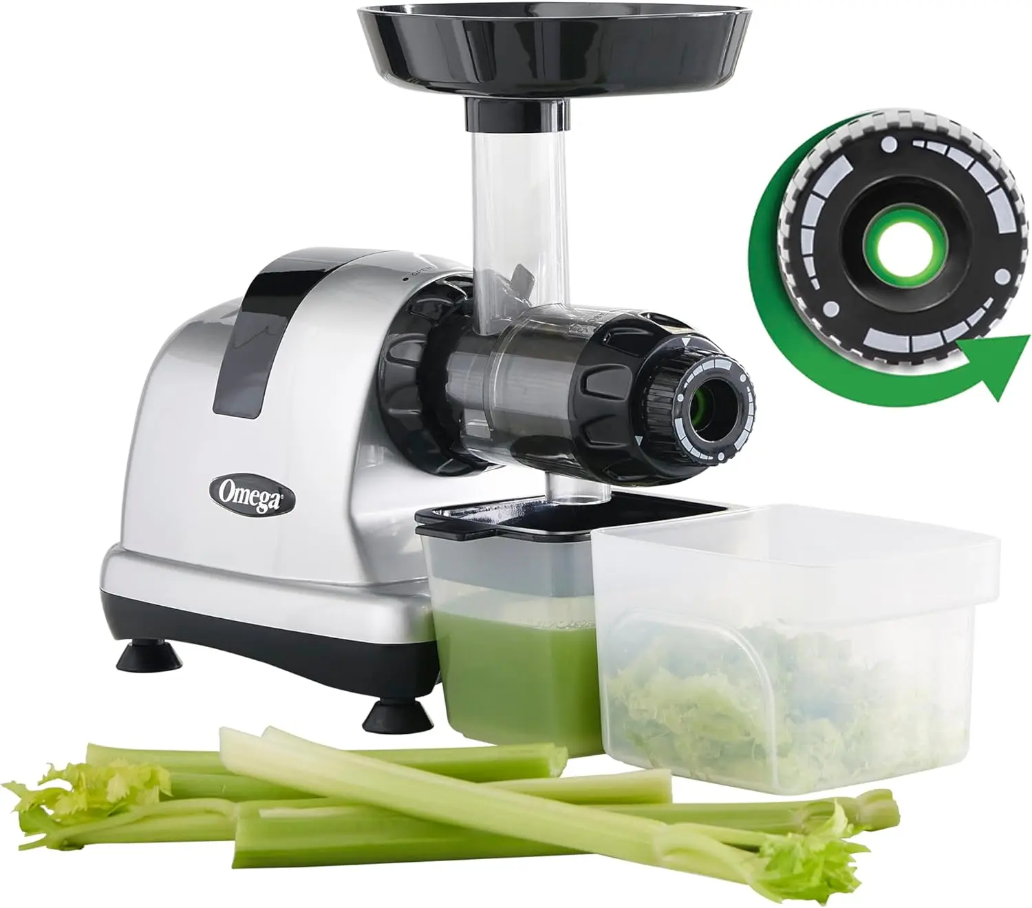 

Cold Press Masticating Juicer for Celery, Adjustable Dial, 200-Watts, Silver - High Nutrient Extraction