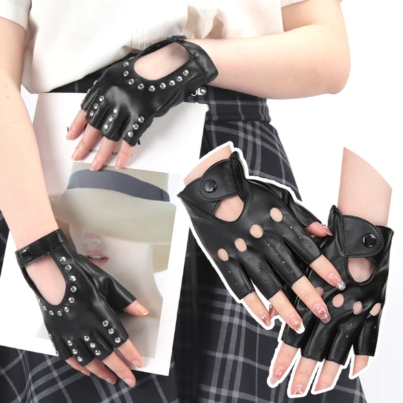 Punk Vintage Glove Y2K Gothic Unisex Synthetic Leather Fingerless Gloves for Riding Driving Motorcycle Lolita Coaplay Mittens