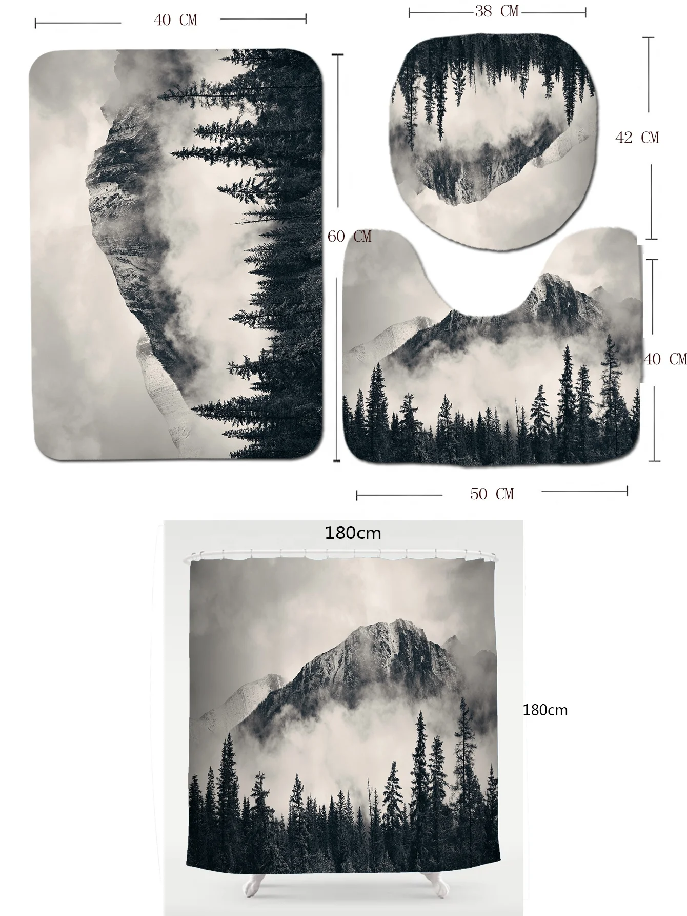 4pc Bathroom  Shower Curtain Set Polyester 3d Landscape Printing Bath Rug Sets Curtain Set for Sale Cheap Price