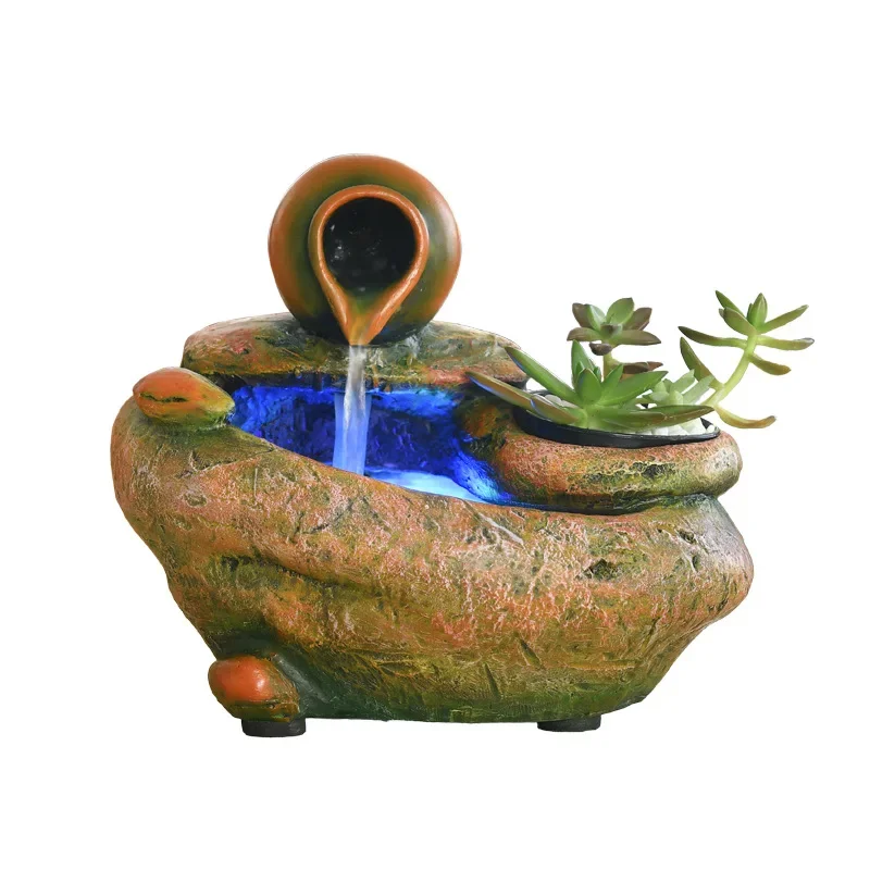 

Tabletop Fountain Indoor Water Led Desk Automatic Pump Waterfall Succulent Plant Pot Stone Base