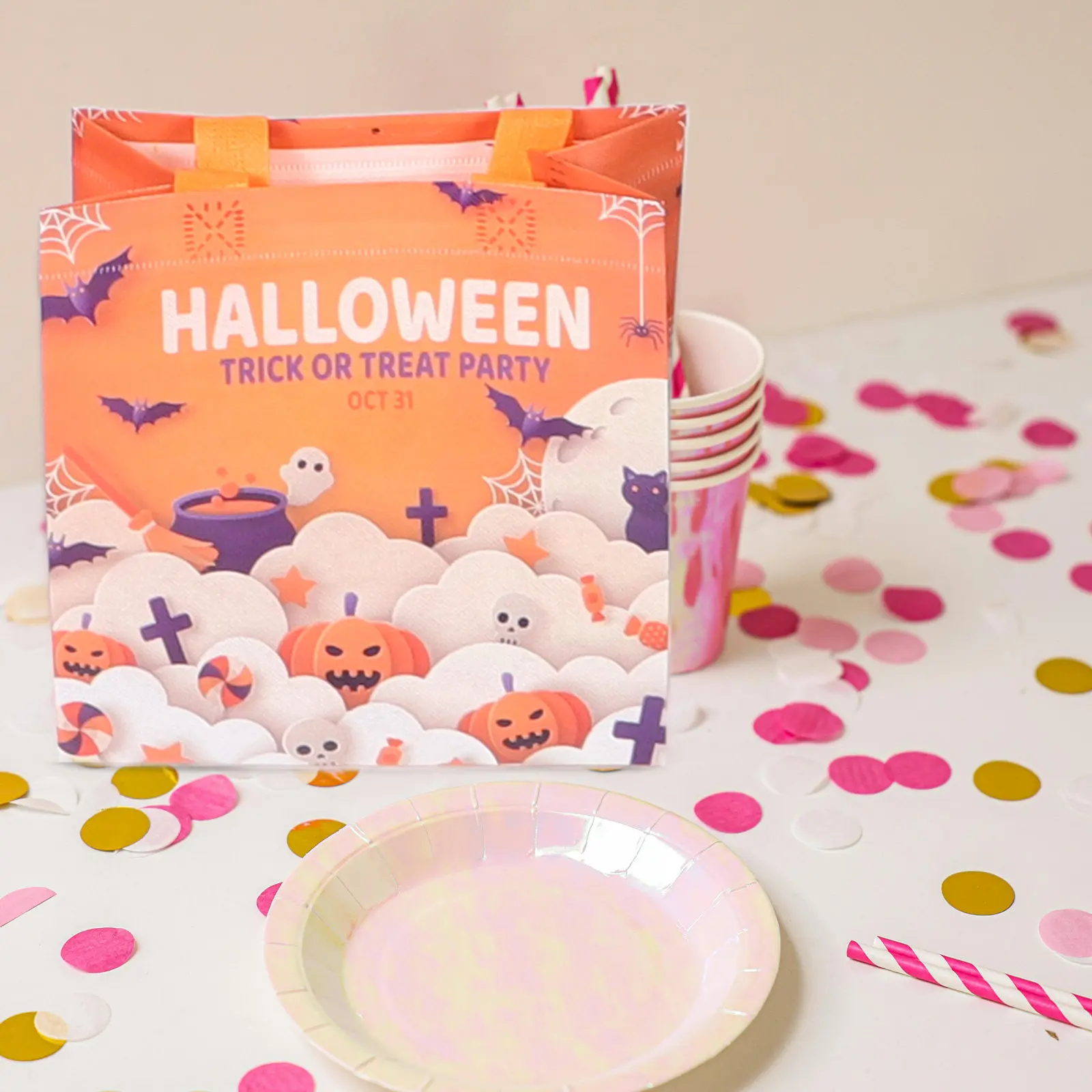 Paquete de 10 Bolsas de Regalo de Halloween, Bolsas Reutilizables de Tela No Tejida, Bolsas de Almacenamiento para Dulces y Golosinas, para Recuerdos de Fiesta, Bolsas de Dulces de Halloween al por Mayor