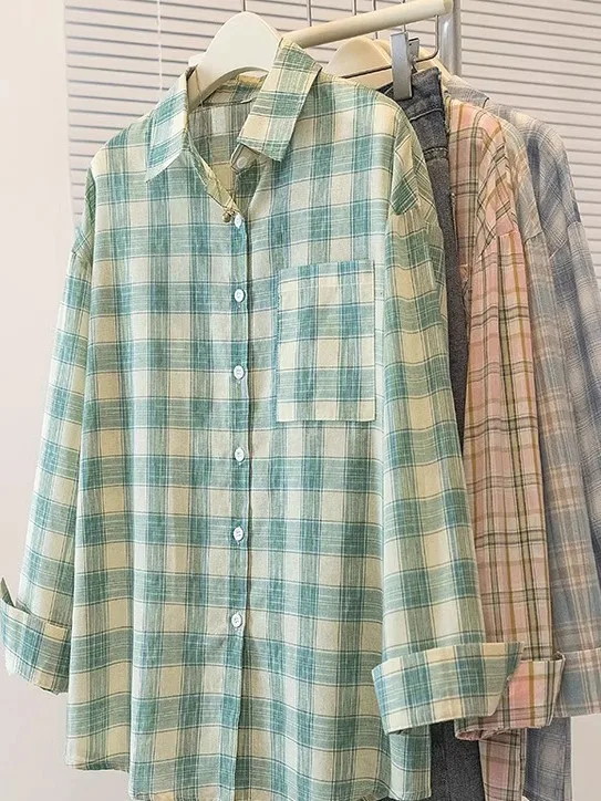 

Eeni клетчатый женский повседневный топ большого размера с художественным цветным дизайном Blo Design Autumn Faion Commute Sle Long Sve на пуговицах