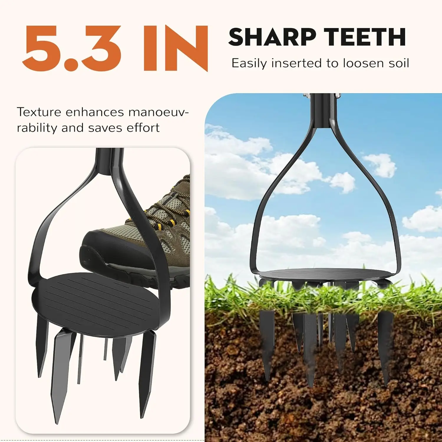 Gazonborenbeluchter 3-roestvrijstalen corerplugbeluchter Voorgemonteerd handmatig grasbeluchterhulpmiddel voor het verbeteren van de gazongezondheid