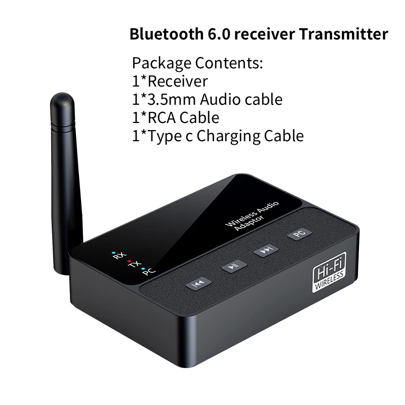 KEBIDUMEI Bluetooth 6.0 Empfänger Sender 3,5 mm Aux R/L Wireless Stereo Wireless Audio Adapter für Auto Lautsprecher Verstärker