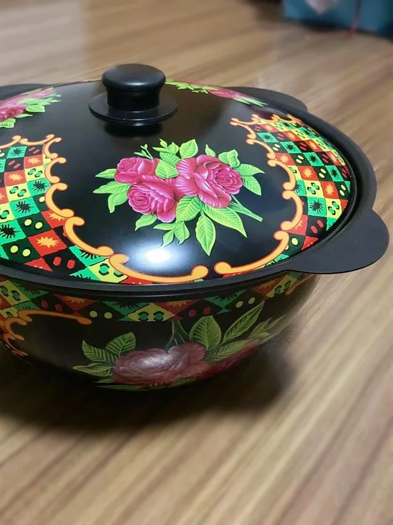 

Fried rice pot 7 liters with lid Seafood Almond wood flower non-stick iron Gas firewood stuffy rice Xinjiang free sh