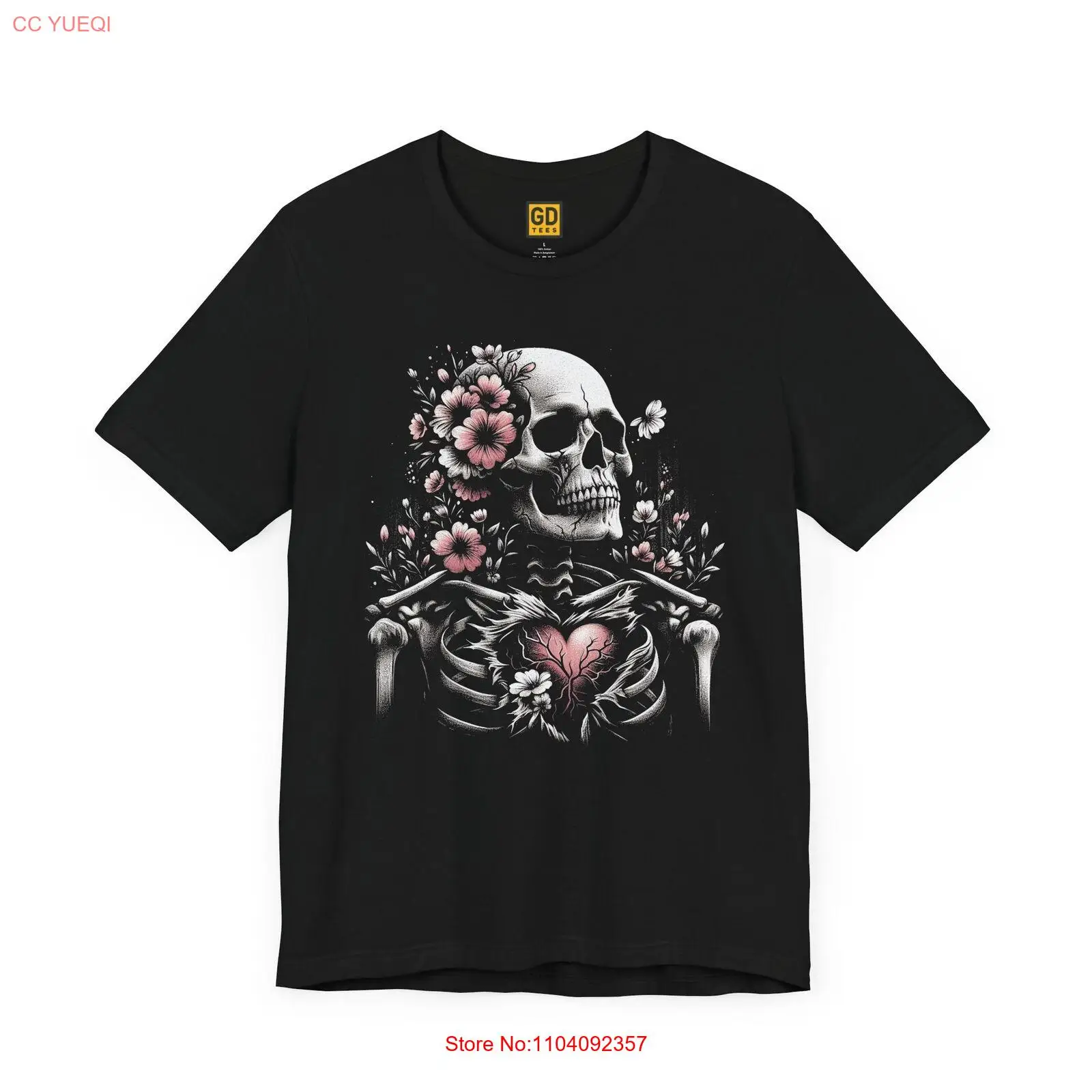 

Футболка с цветочным принтом «Скелет Сердце», готическая рубашка, модный топ унисекс